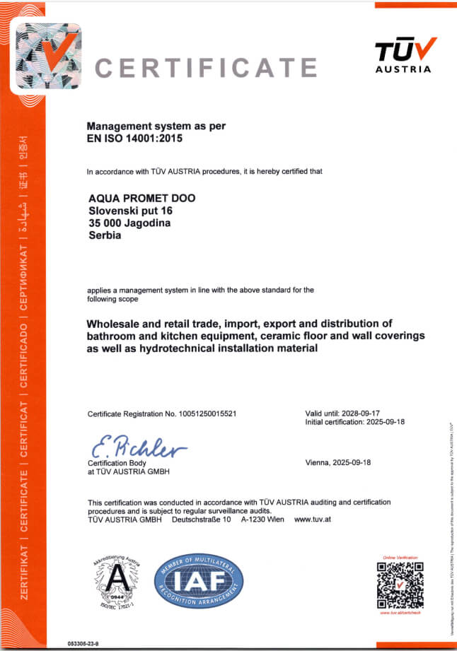 Aqua promet ISO 14001 en