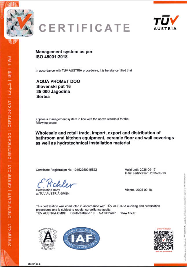 Aqua promet ISO 45001 en