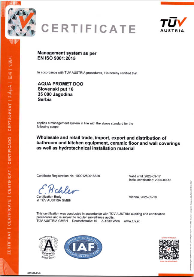 Aqua promet ISO 9001 en