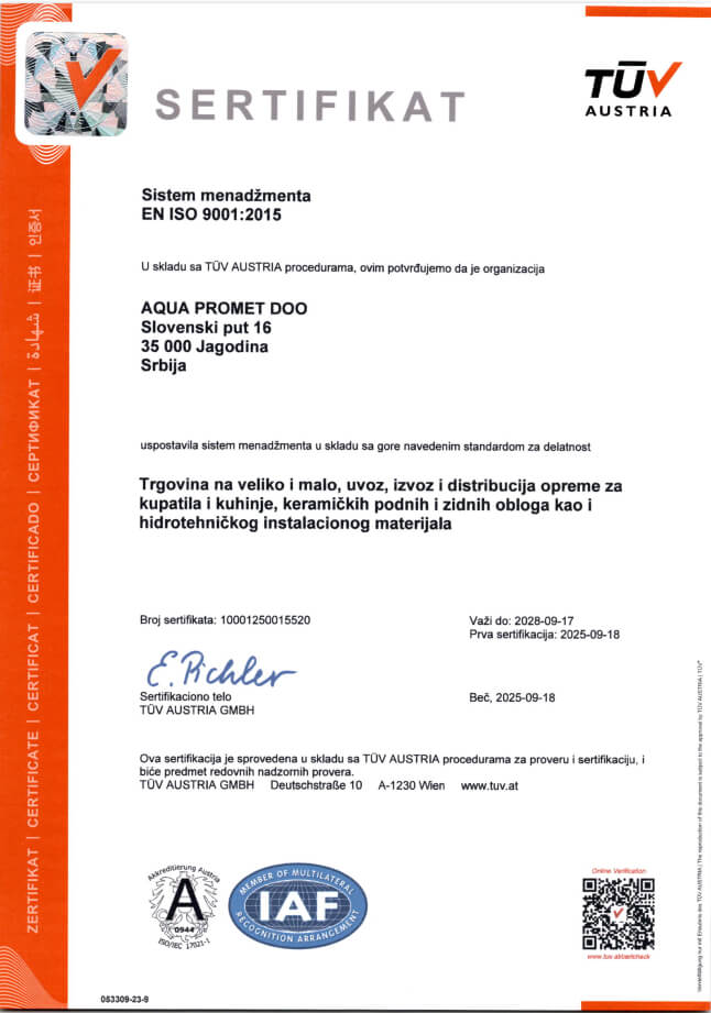 Aqua promet ISO 9001 srb